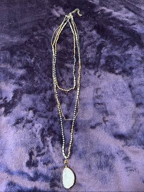 Multi-Strand Blue and Gold Druzy Pendant Necklace - Women Jewelry